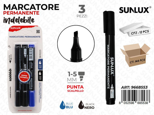 SUNLUX MARCATORE PERMAN. INDEL. ASS. 1-5MM 3PCS