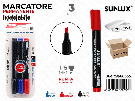 Sunlux Bl. Marcatore Perman. Indel. 3PCS Ass. 1-5MM