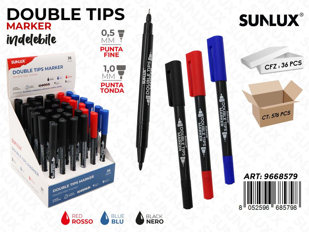Sunlux Esp. Double Tips Marker Perm. Ass.