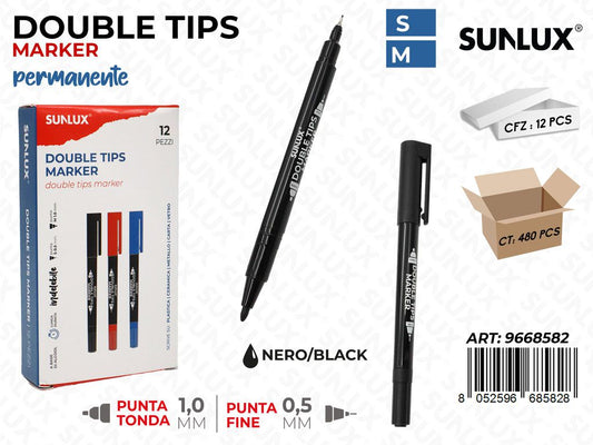 Sunlux Double Tips Marker Perm. Nero