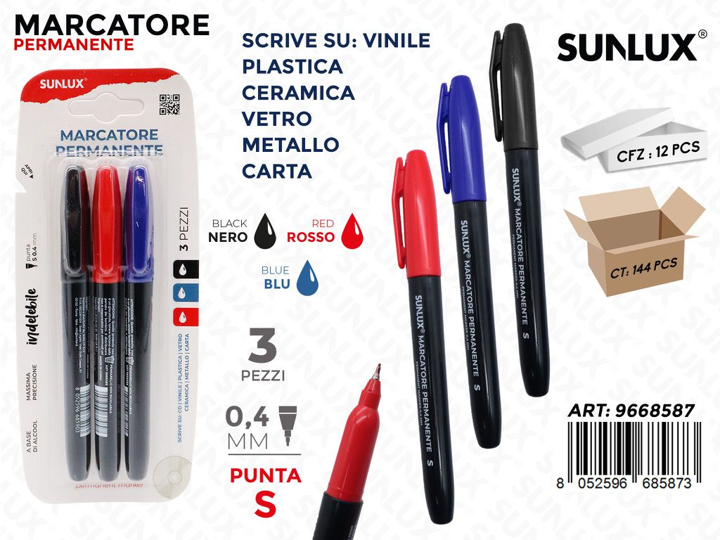 Sunlux Marcatore Perm. 3PCS Ass. S 0.4MM