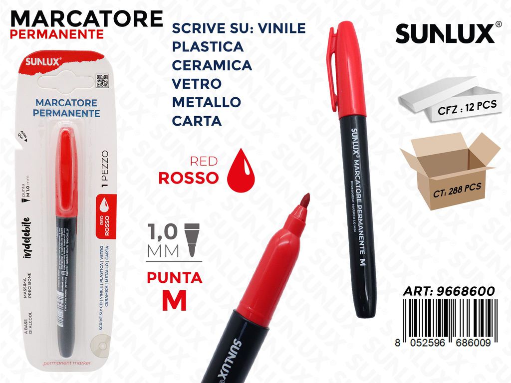Sunlux Marcatore Permanente Rosso M 1.0MM