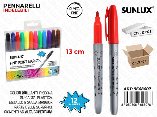 Sunlux Fine Point Marker 12COL. 13CM