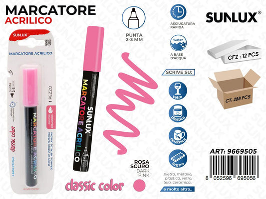 Sunlux Marcatore Acrilico Rosa Scuro 2-3MM