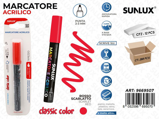 Sunlux Marcatore Acrilico Rosso Scarlatto 2-3MM