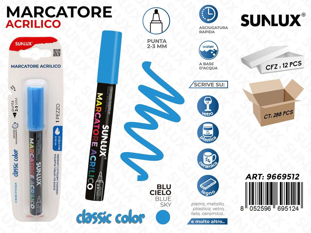 Sunlux Marcatore Acrilico Blu Cielo 2-3MM