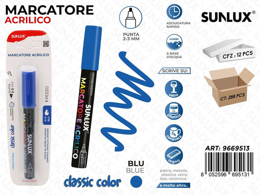 Sunlux Marcatore Acrilico Blu 2-3MM