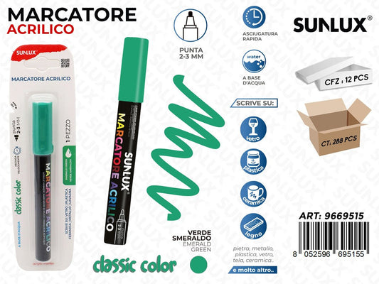 Sunlux Marcatore Acrilico Verde 2-3MM
