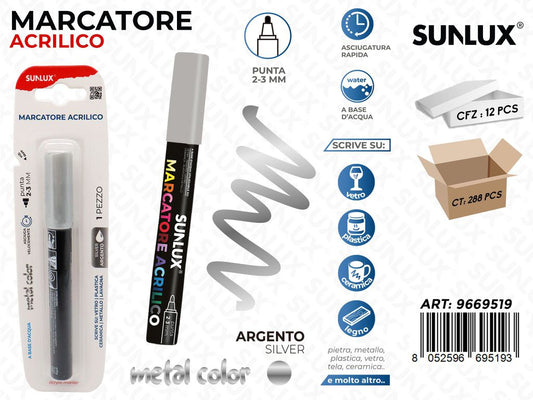 Sunlux Marcatore Acrilico Argento Metal 2-3MM