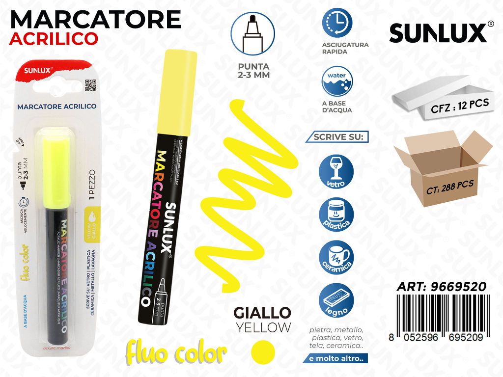 Sunlux Marcatore Acrilico Giallo Fluo 2-3MM
