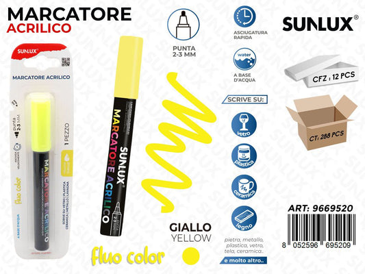 Sunlux Marcatore Acrilico Giallo Fluo 2-3MM