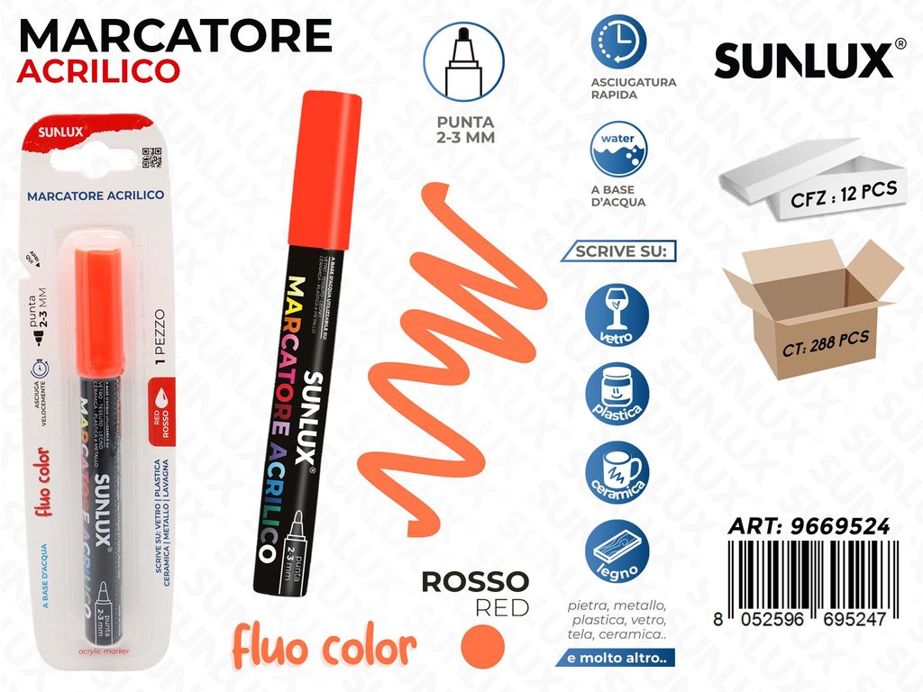 MARCATORE ACRILICO ROSSO FLUO 2-3MM