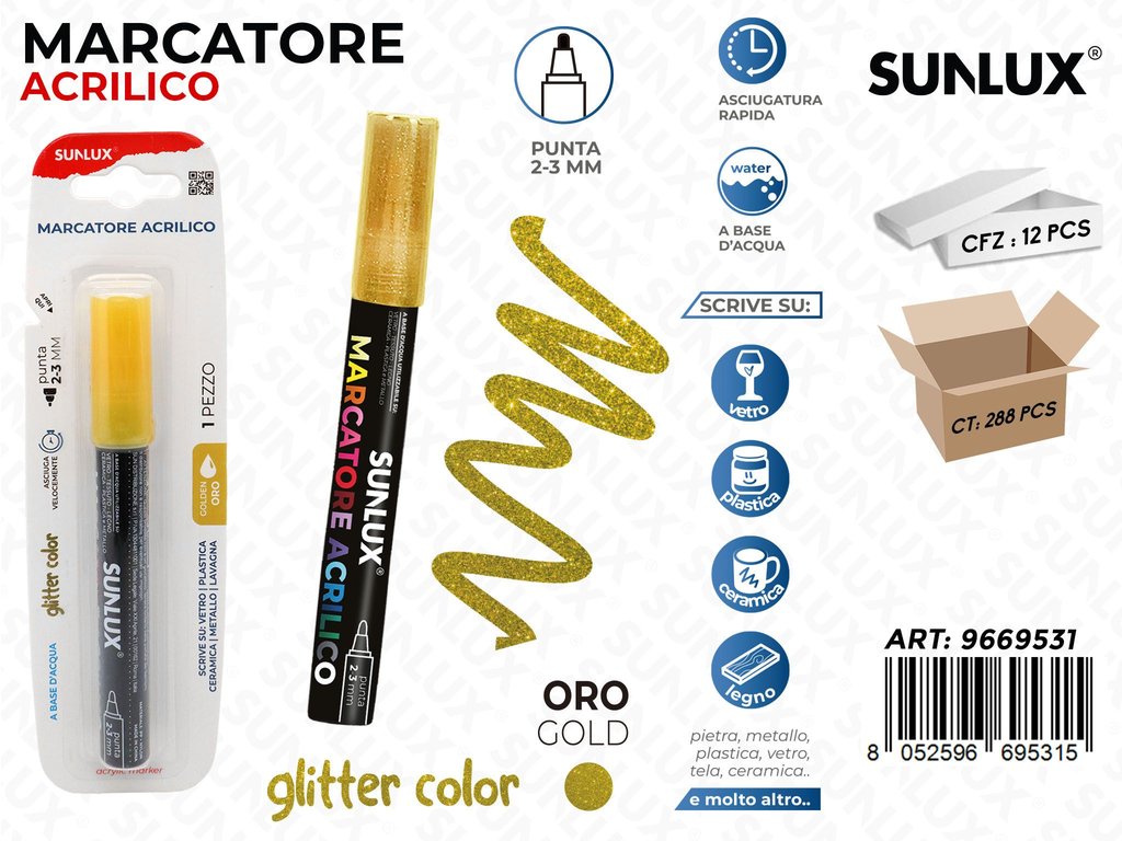 Sunlux Marcatore Acrilico Oro Glitter 2-3MM