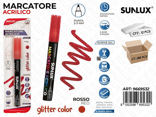 BL. MARCATORE ACRILICO ROSSO GLITTER 2-3MM