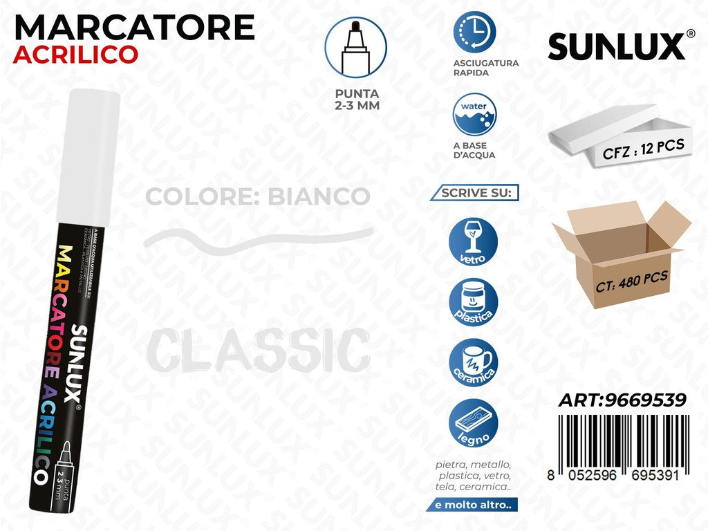 Sunlux Marcatore Acrilico Bianco 2-3MM