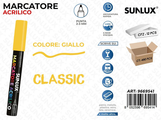 Sunlux Marcatore Acrilico Giallo 2-3MM