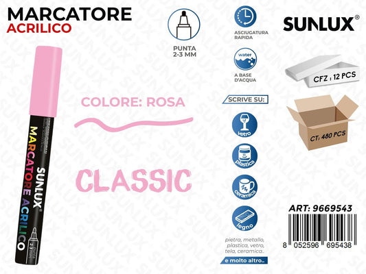 Sunlux Marcatore Acrilico Rosa 2-3MM