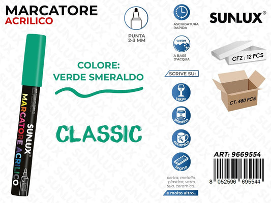 Sunlux Marcatore Acrilico Verde Smeraldo 2-3MM