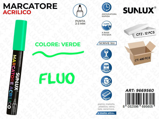 Sunlux Marcatore Acrilico Verde Fluo 2-3MM