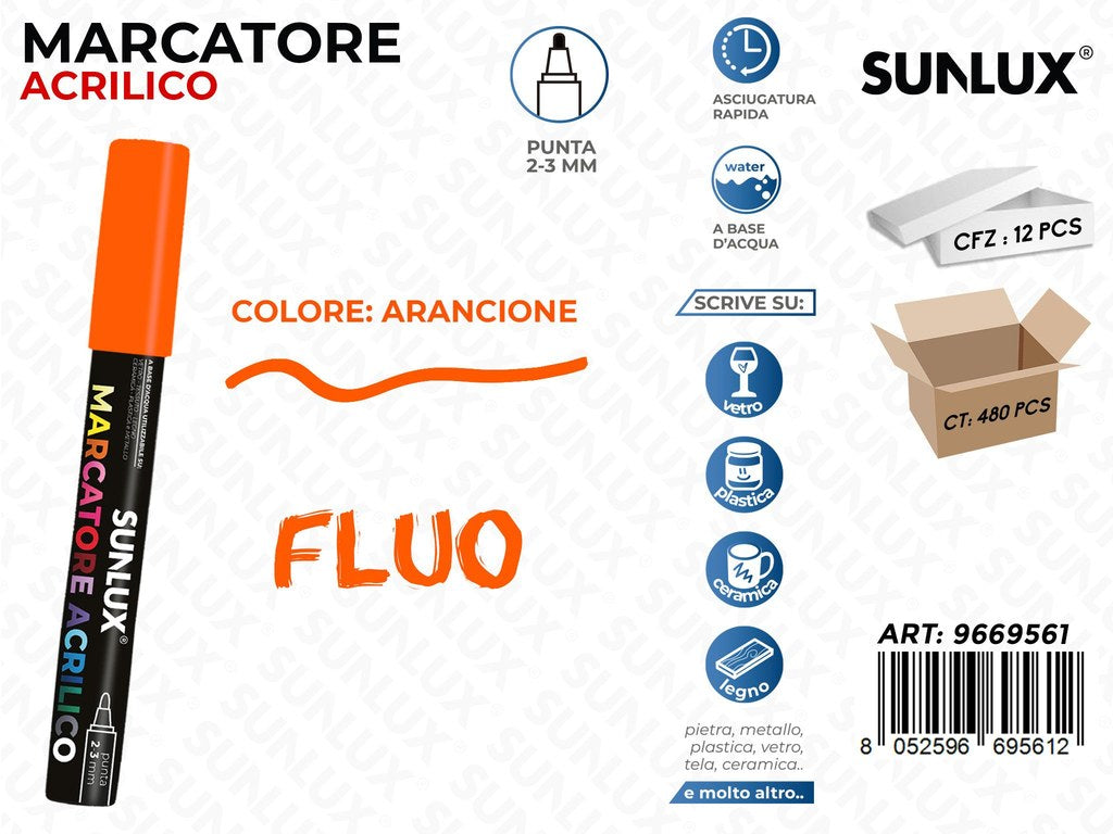 Sunlux Marcatore Acrilico Arancione Fluo 2-3MM