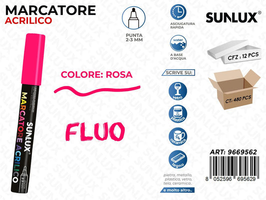 Sunlux Marcatore Acrilico Rosa Fluo 2-3MM