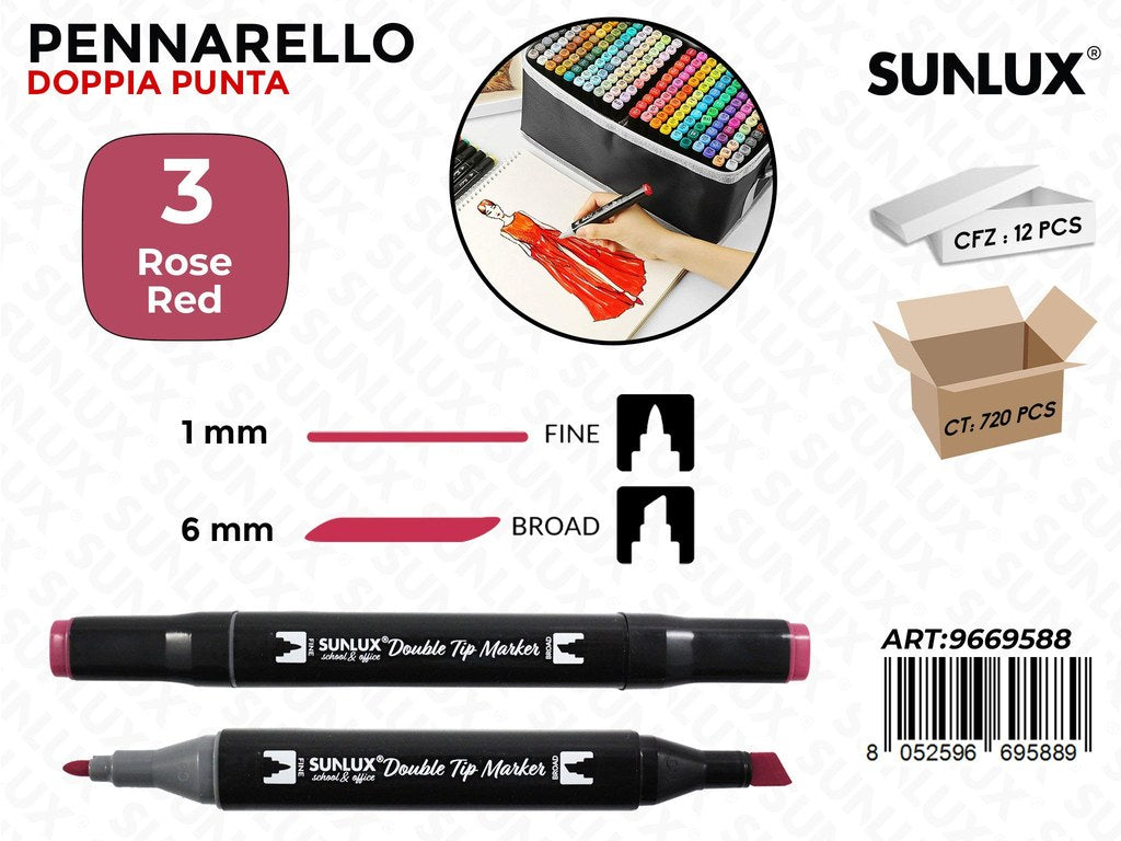Sunlux Double Tip Marker N.3 Rose Red