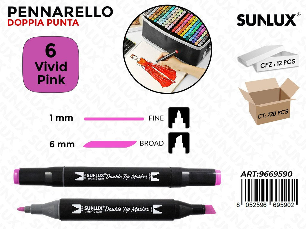 Sunlux Double Tip Marker N.6 Vivid Pink