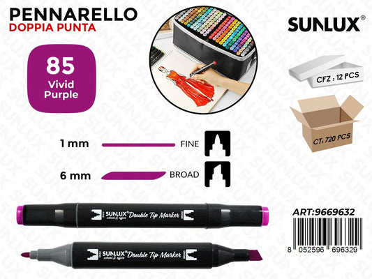 Sunlux Double Tip Marker N.85 Vivid Purple