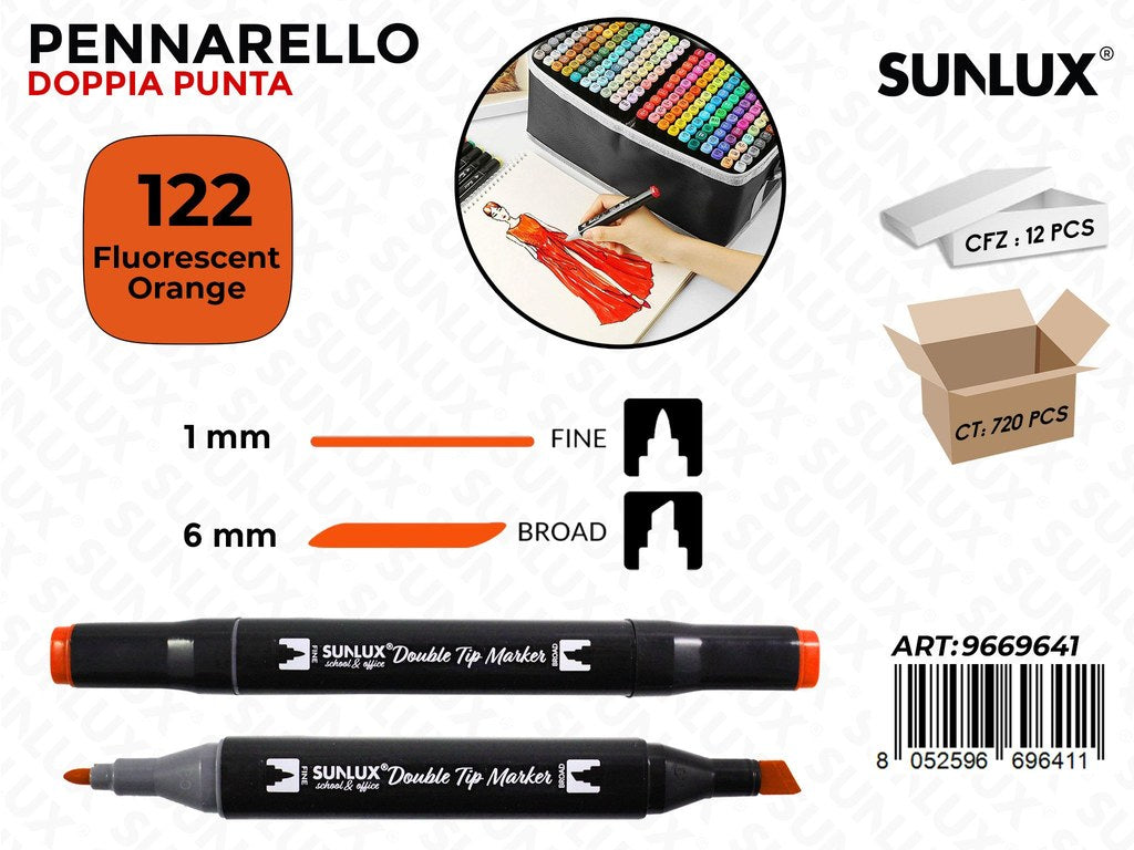 Sunlux Double Tip Marker N.122 Fluo Orange