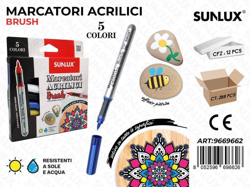 Sunlux Marc. Acrilici Brush 5COL. 2-5MM