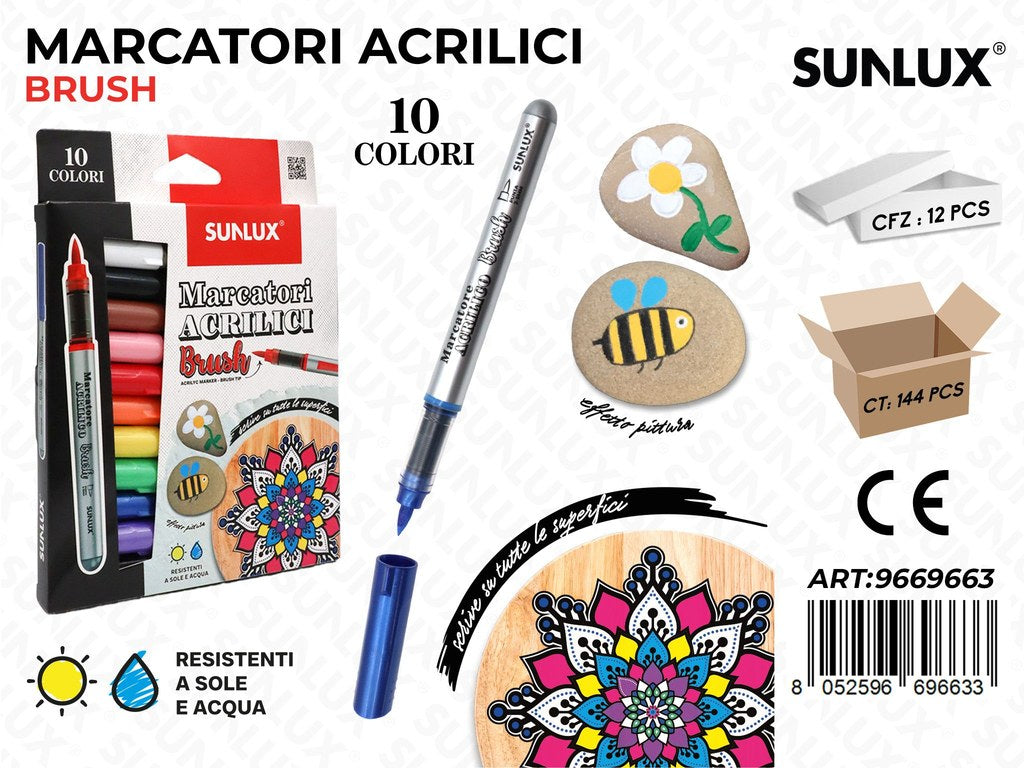 Sunlux Marc. Acrilici Brush 10COL. 2-5MM