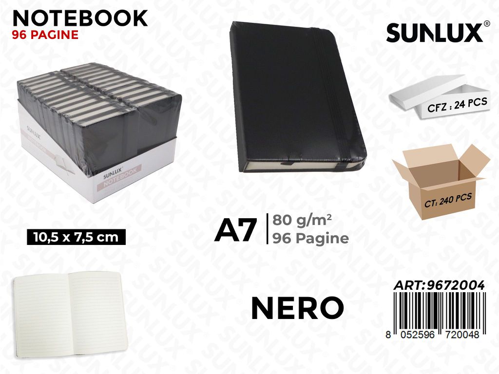 Sunlux Notebook Nero A7 10.5*7.5CM 80GR 96PAG