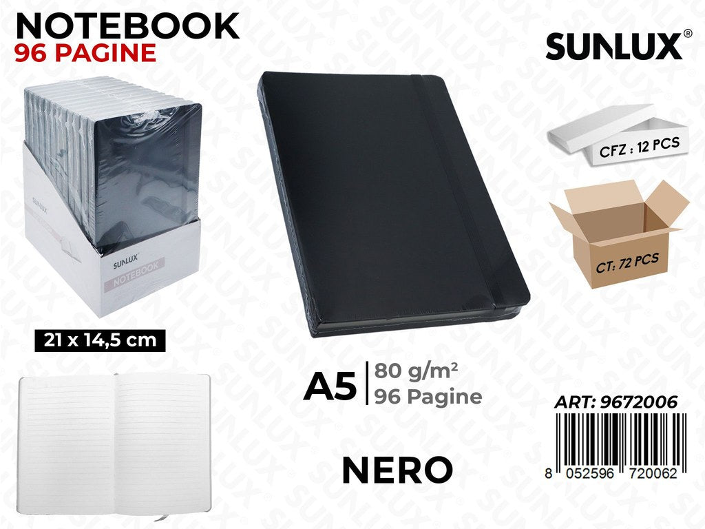 Sunlux Agenda a Righe A5 Nero 21*14.5CM