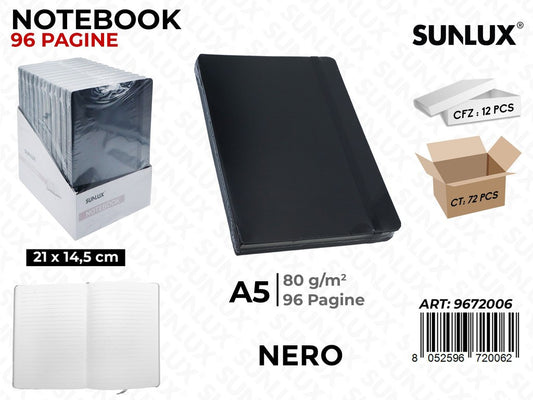 Sunlux Agenda a Righe A5 Nero 21*14.5CM