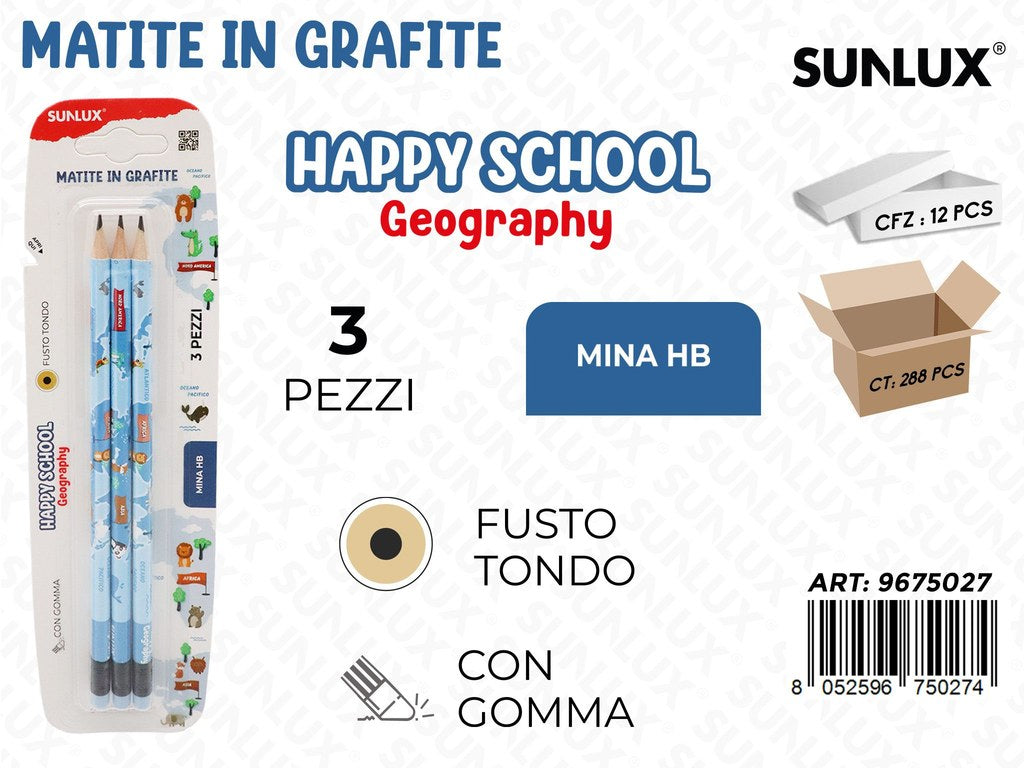 Esp. Matite Grafite Hb Geography 3Pcs
