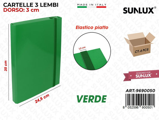 Cartella 3LEMBI D3 Elast. Piatto Verde 35*25*4CM