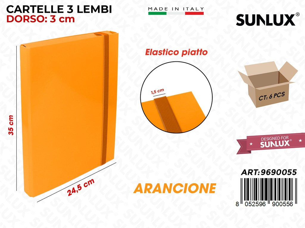 Cartella 3LEMBI D3 Elast. Piatto Arancio 35*25*4CM