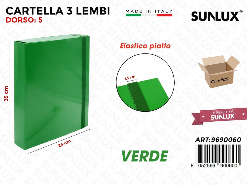 Cartella 3LEMBI D5 Elast. Piatto Verde 35*25*6CM