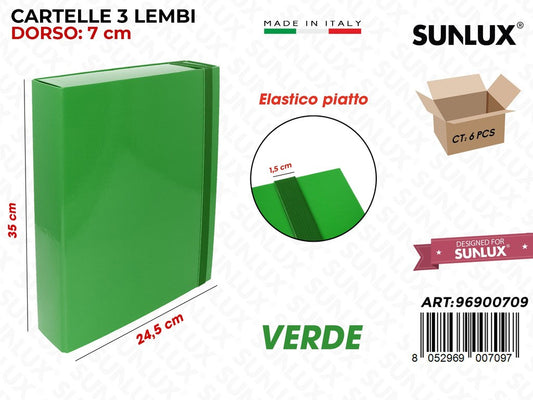 Cartella 3LEMBI D7 Elast. Piatto Verde 35*25*7CM