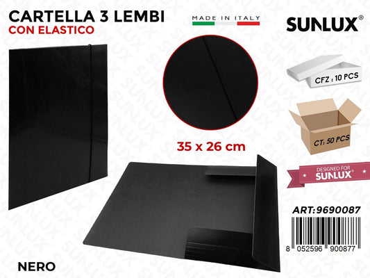 Cartella 3LEMBI Elast. Piatto Nero 35*26CM