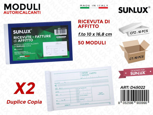 Ricevute-fatture di Affitto 10*16.8CM 2COPIE