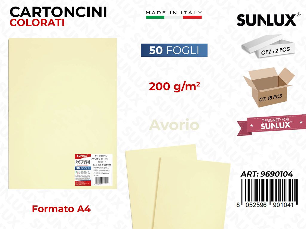 Cartoncino Avorio 200GR F.to A4 50FF