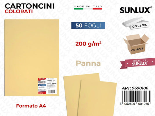 Cartoncino Panna 200GR F.to A4 50FF