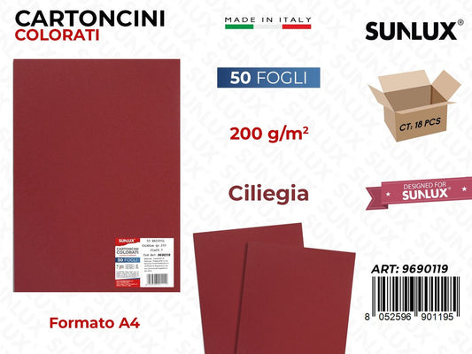 Cartoncino Ciliegia 200GR F.to A4 50FF