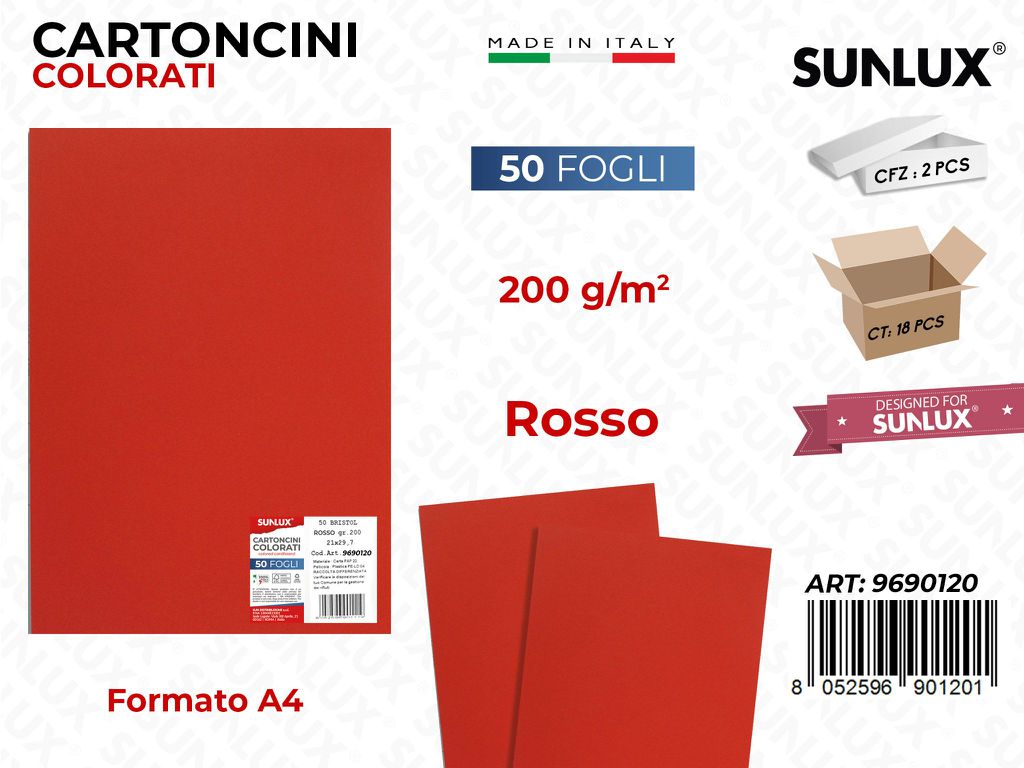 Cartoncino Rosso 200GR F.to A4 50FF