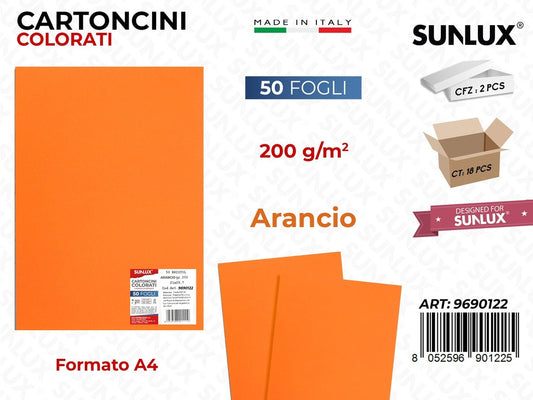 Cartoncino Arancio 200GR F.to A4 50FF
