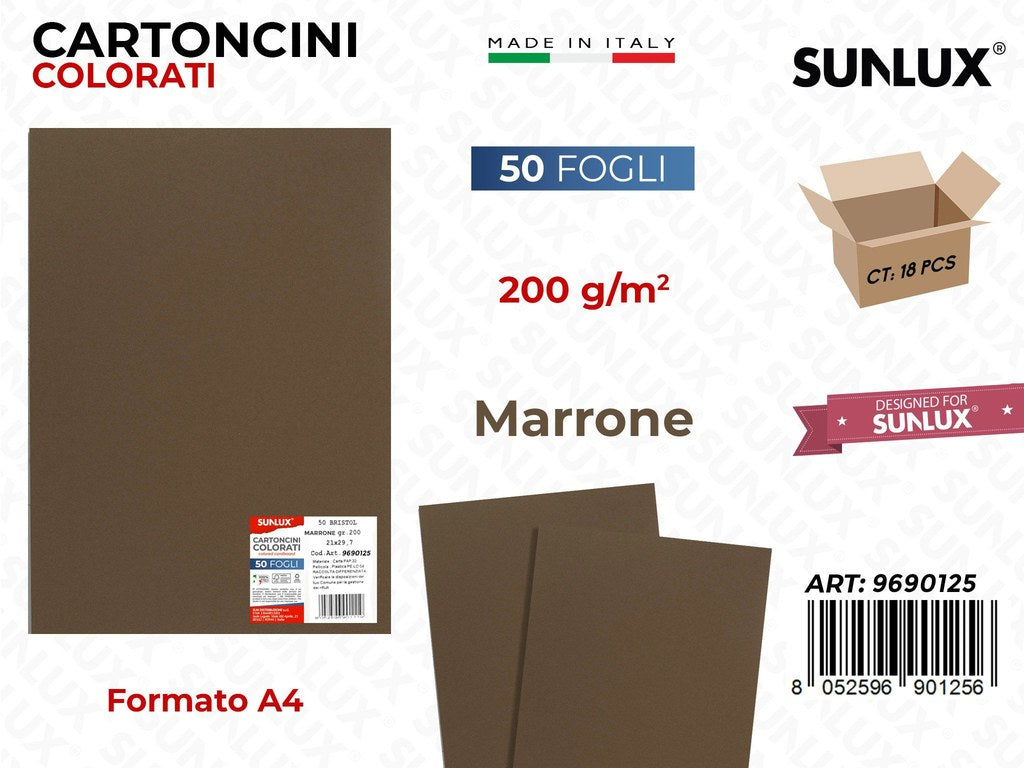 Cartoncino Marrone 200GR F.to A4 50FF