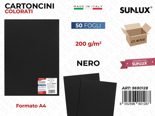Cartoncino Nero 200GR F.to A4 50FF
