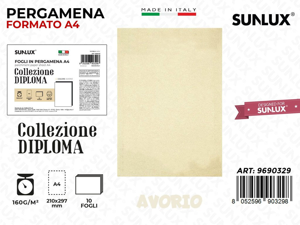 Pergamena Diploma A4 Avorio 10FF 160GR