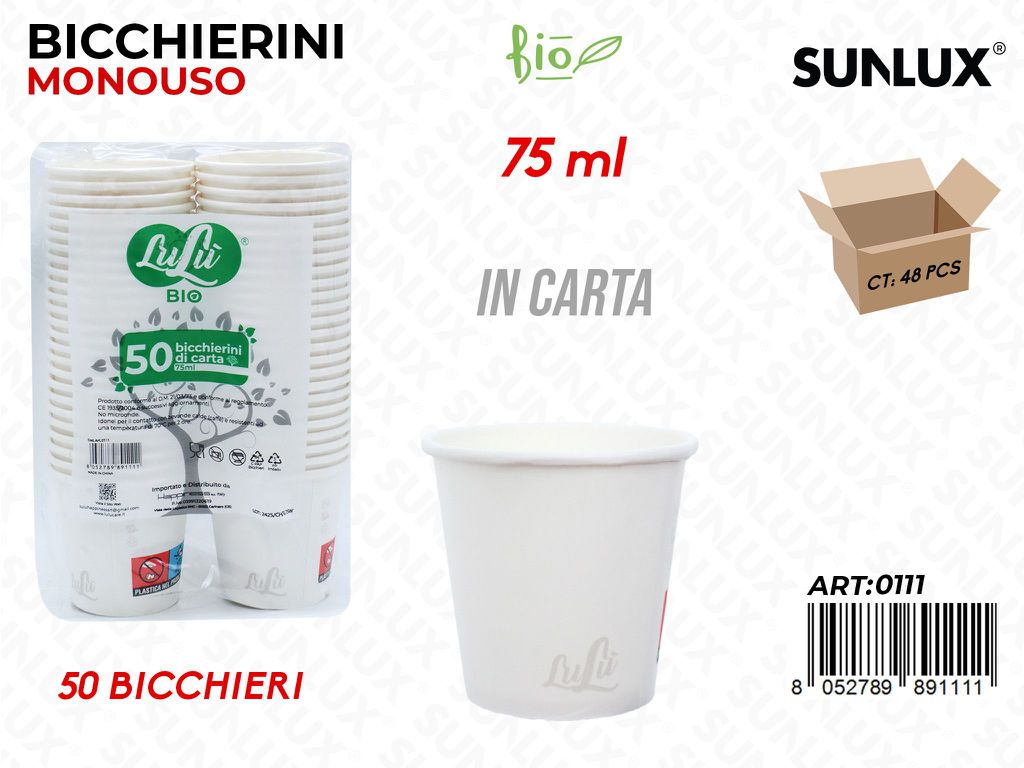 Bicchierini in Carta Bianco 75ML 50PCS